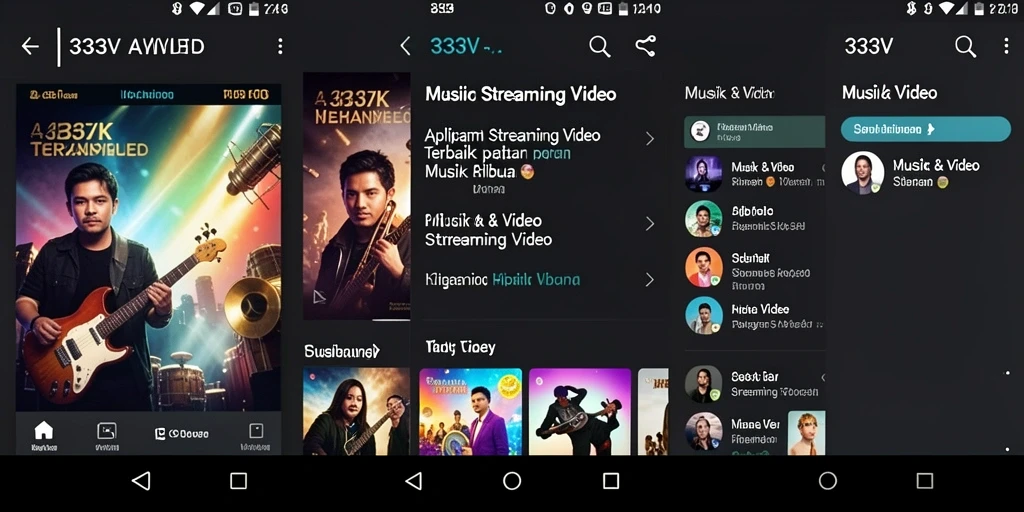 Tampilan antarmuka aplikasi 333V saat streaming video musik.
