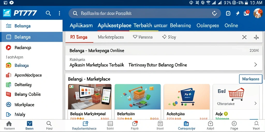 Tampilan antarmuka utama aplikasi PT777 untuk belanja online.