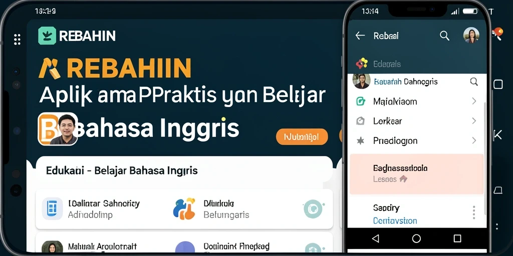 Antarmuka menarik aplikasi belajar Bahasa Inggris REBAHIN.